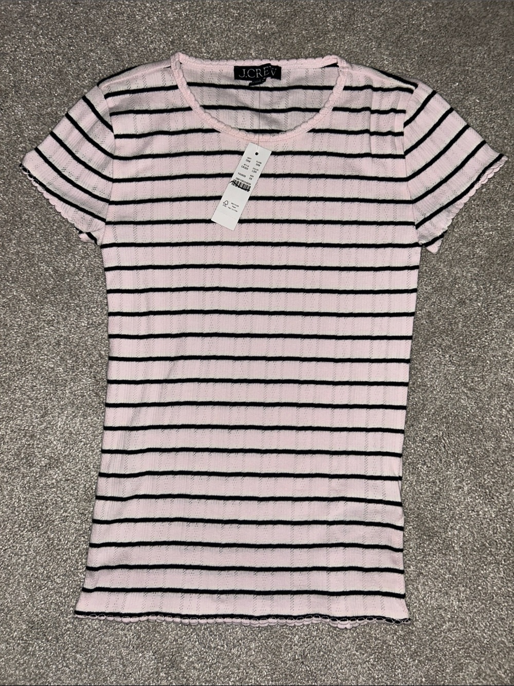 J. Crew Pink and Black Striped Short Sleeve Ribbed Tee Size XS